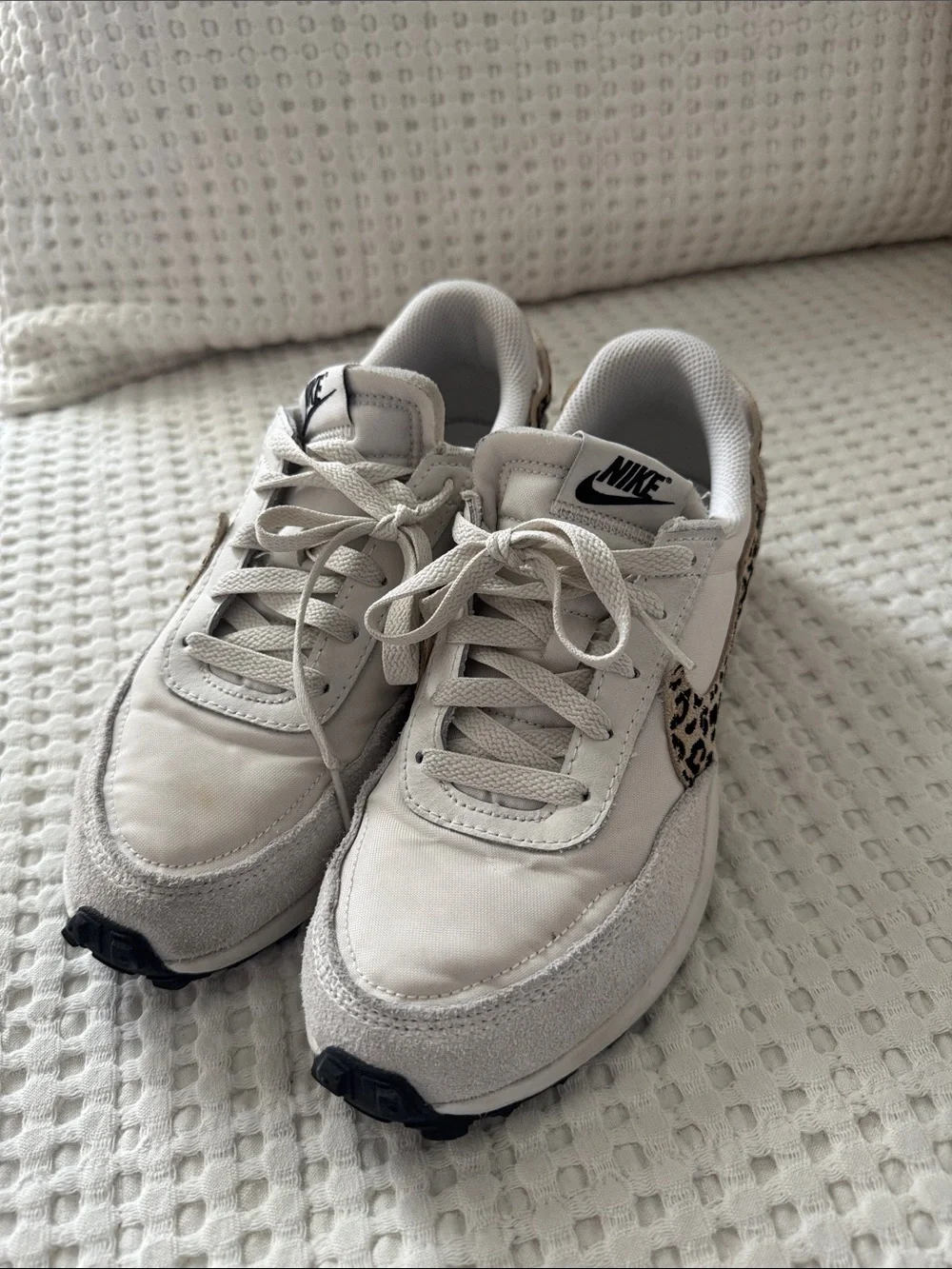 Nike Women’s Neutral Beige Sneakers with Leopard Swoosh - Picture 2 of 5